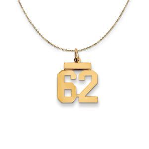 14k Yellow Gold, Athletic, Sm Polished Number 62 Necklace - 18 Inch
